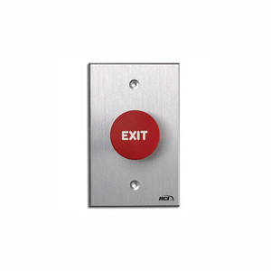 918-RE-TD x 28 Dormakaba RCI Exit Symbol Electronic Time Delay Tamper-proof Mushroom Button - Brushed Anodized Aluminum Faceplate - Red Cap