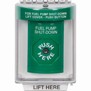 SS2140PS-EN STI Green Indoor/Outdoor Flush w/ Horn Key-to-Reset Stopper Station with FUEL PUMP SHUT DOWN Label English