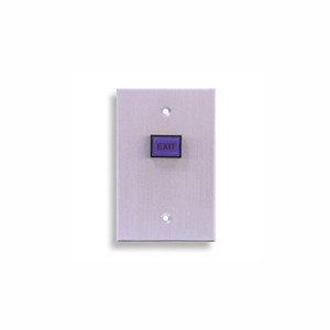 970-B-TD-A-08-28 Dormakaba RCI Electronic Time-Delay Action Audible Alert Tamper-proof Illuminated Request-To-Exit Button Brushed Anodized Aluminum Faceplate 24VDC - Blue Cap