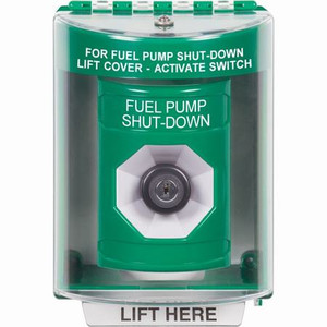 SS2183PS-EN STI Green Indoor/Outdoor Surface w/ Horn Key-to-Activate Stopper Station with FUEL PUMP SHUT DOWN Label English