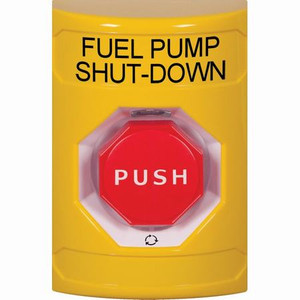 SS2209PS-EN STI Yellow No Cover Turn-to-Reset (Illuminated) Stopper Station with FUEL PUMP SHUT DOWN Label English