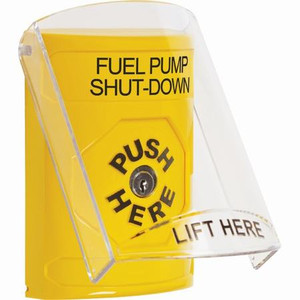 SS2220PS-EN STI Yellow Indoor Only Flush or Surface Key-to-Reset Stopper Station with FUEL PUMP SHUT DOWN Label English