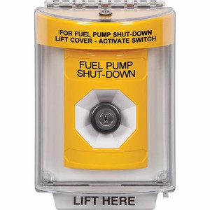 SS2233PS-EN STI Yellow Indoor/Outdoor Flush Key-to-Activate Stopper Station with FUEL PUMP SHUT DOWN Label English