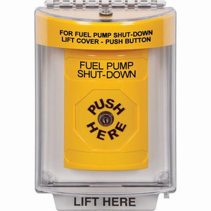 SS2240PS-EN STI Yellow Indoor/Outdoor Flush w/ Horn Key-to-Reset Stopper Station with FUEL PUMP SHUT DOWN Label English