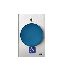 990N-GB-MA x 28 Dormakaba RCI Narrow Blank Symbol Maintained Action Oversized Tamper-proof Button - Brushed Anodized Aluminum Faceplate - Green Cap