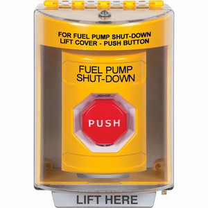 SS2272PS-EN STI Yellow Indoor/Outdoor Surface Key-to-Reset (Illuminated) Stopper Station with FUEL PUMP SHUT DOWN Label English