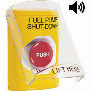 SS22A1PS-EN STI Yellow Indoor Only Flush or Surface w/ Horn Turn-to-Reset Stopper Station with FUEL PUMP SHUT DOWN Label English