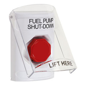 SS2329PS-EN STI White Indoor Only Flush or Surface Turn-to-Reset (Illuminated) Stopper Station with FUEL PUMP SHUT DOWN Label English