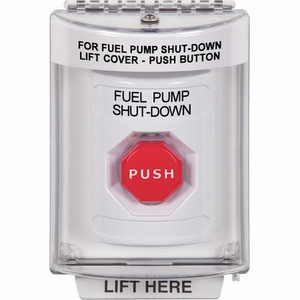 SS2342PS-EN STI White Indoor/Outdoor Flush w/ Horn Key-to-Reset (Illuminated) Stopper Station with FUEL PUMP SHUT DOWN Label English