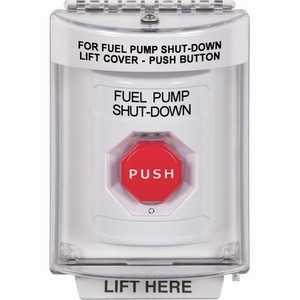 SS2349PS-EN STI White Indoor/Outdoor Flush w/ Horn Turn-to-Reset (Illuminated) Stopper Station with FUEL PUMP SHUT DOWN Label English