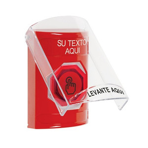 SS20A6ZA-ES STI Red Indoor Only Flush or Surface w/ Horn Momentary (Illuminated) with Red Lens Stopper Station with Non-Returnable Custom Text Label Spanish