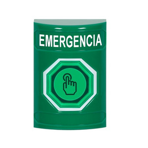 SS2106EM-ES STI Green No Cover Momentary (Illuminated) with Green Lens Stopper Station with EMERGENCY Label Spanish
