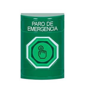 SS2106ES-ES STI Green No Cover Momentary (Illuminated) with Green Lens Stopper Station with EMERGENCY STOP Label Spanish