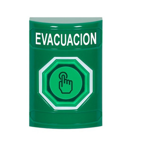 SS2106EV-ES STI Green No Cover Momentary (Illuminated) with Green Lens Stopper Station with EVACUATION Label Spanish