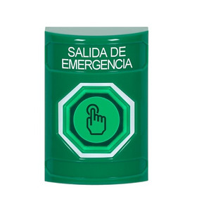 SS2106EX-ES STI Green No Cover Momentary (Illuminated) with Green Lens Stopper Station with EMERGENCY EXIT Label Spanish