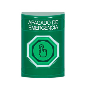 SS2106PO-ES STI Green No Cover Momentary (Illuminated) with Green Lens Stopper Station with EMERGENCY POWER OFF Label Spanish