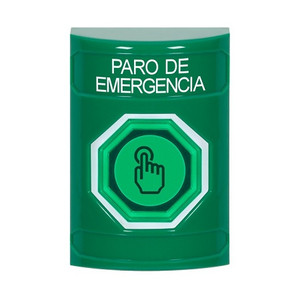 SS2107ES-ES STI Green No Cover Weather Resistant Momentary (Illuminated) with Green Lens Stopper Station with EMERGENCY STOP Label Spanish