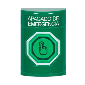 SS2107PO-ES STI Green No Cover Weather Resistant Momentary (Illuminated) with Green Lens Stopper Station with EMERGENCY POWER OFF Label Spanish