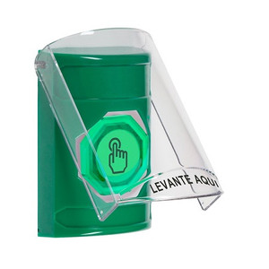 SS2126NT-ES STI Green Indoor Only Flush or Surface Momentary (Illuminated) with Green Lens Stopper Station with No Text Label Spanish