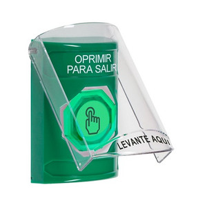 SS2126PX-ES STI Green Indoor Only Flush or Surface Momentary (Illuminated) with Green Lens Stopper Station with PUSH TO EXIT Label Spanish