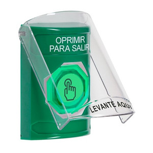 SS2127PX-ES STI Green Indoor Only Flush or Surface Weather Resistant Momentary (Illuminated) with Green Lens Stopper Station with PUSH TO EXIT Label Spanish