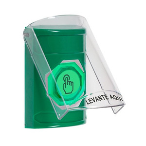 SS21A7NT-ES STI Green Indoor Only Flush or Surface w/ Horn Weather Resistant Momentary (Illuminated) with Green Lens Stopper Station with No Text Label Spanish