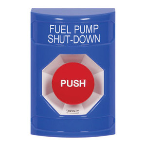 SS2401PS-EN STI Blue No Cover Turn-to-Reset Stopper Station with FUEL PUMP SHUT DOWN Label English
