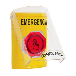 SS2226EM-ES STI Yellow Indoor Only Flush or Surface Momentary (Illuminated) with Red Lens Stopper Station with EMERGENCY Label Spanish