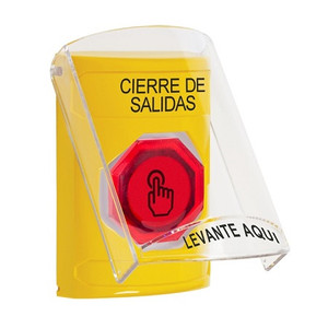 SS2227LD-ES STI Yellow Indoor Only Flush or Surface Weather Resistant Momentary (Illuminated) with Red Lens Stopper Station with LOCKDOWN Label Spanish