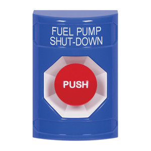 SS2404PS-EN STI Blue No Cover Momentary Stopper Station with FUEL PUMP SHUT DOWN Label English