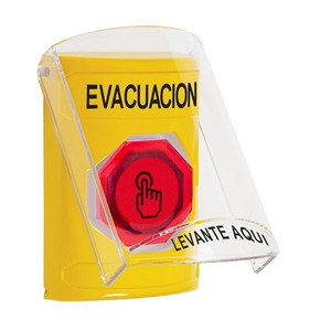 SS22A6EV-ES STI Yellow Indoor Only Flush or Surface w/ Horn Momentary (Illuminated) with Red Lens Stopper Station with EVACUATION Label Spanish