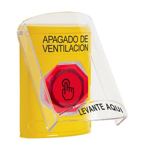 SS22A6HV-ES STI Yellow Indoor Only Flush or Surface w/ Horn Momentary (Illuminated) with Red Lens Stopper Station with HVAC SHUT DOWN Label Spanish