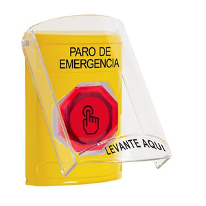 SS22A7ES-ES STI Yellow Indoor Only Flush or Surface w/ Horn Weather Resistant Momentary (Illuminated) with Red Lens Stopper Station with EMERGENCY STOP Label Spanish
