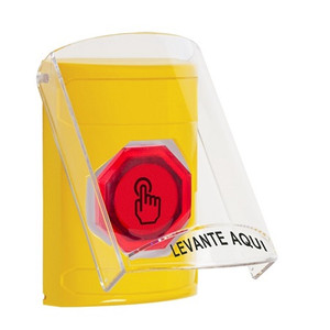 SS22A7NT-ES STI Yellow Indoor Only Flush or Surface w/ Horn Weather Resistant Momentary (Illuminated) with Red Lens Stopper Station with No Text Label Spanish
