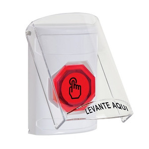 SS2327NT-ES STI White Indoor Only Flush or Surface Weather Resistant Momentary (Illuminated) with Red Lens Stopper Station with No Text Label Spanish