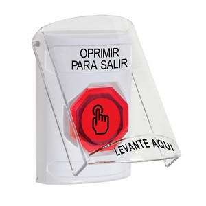 SS2327PX-ES STI White Indoor Only Flush or Surface Weather Resistant Momentary (Illuminated) with Red Lens Stopper Station with PUSH TO EXIT Label Spanish