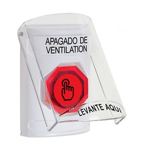 SS23A6HV-ES STI White Indoor Only Flush or Surface w/ Horn Momentary (Illuminated) with Red Lens Stopper Station with HVAC SHUT DOWN Label Spanish
