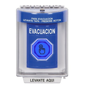 SS2446EV-ES STI Blue Indoor/Outdoor Flush w/ Horn Momentary (Illuminated) with Blue Lens Stopper Station with EVACUATION Label Spanish