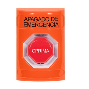 SS2502PO-ES STI Orange No Cover Key-to-Reset (Illuminated) Stopper Station with EMERGENCY POWER OFF Label Spanish