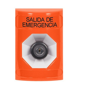 SS2503EX-ES STI Orange No Cover Key-to-Activate Stopper Station with EMERGENCY EXIT Label Spanish