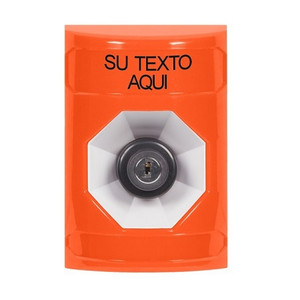 SS2503ZA-ES STI Orange No Cover Key-to-Activate Stopper Station with Non-Returnable Custom Text Label Spanish