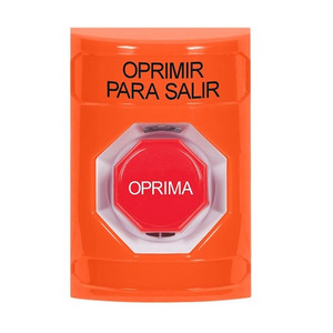 SS2505PX-ES STI Orange No Cover Momentary (Illuminated) Stopper Station with PUSH TO EXIT Label Spanish