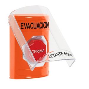 SS2522EV-ES STI Orange Indoor Only Flush or Surface Key-to-Reset (Illuminated) Stopper Station with EVACUATION Label Spanish