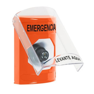 SS2523EM-ES STI Orange Indoor Only Flush or Surface Key-to-Activate Stopper Station with EMERGENCY Label Spanish