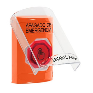 SS2526PO-ES STI Orange Indoor Only Flush or Surface Momentary (Illuminated) with Red Lens Stopper Station with EMERGENCY POWER OFF Label Spanish