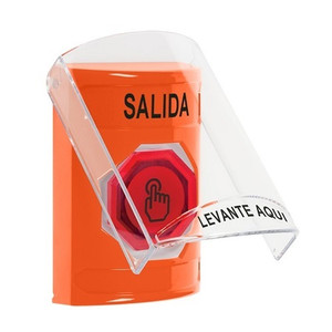 SS2526XT-ES STI Orange Indoor Only Flush or Surface Momentary (Illuminated) with Red Lens Stopper Station with EXIT Label Spanish