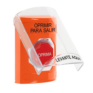 SS2528PX-ES STI Orange Indoor Only Flush or Surface Pneumatic (Illuminated) Stopper Station with PUSH TO EXIT Label Spanish