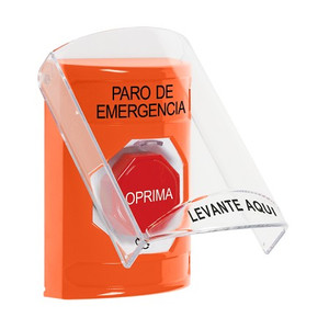 SS2529ES-ES STI Orange Indoor Only Flush or Surface Turn-to-Reset (Illuminated) Stopper Station with EMERGENCY STOP Label Spanish