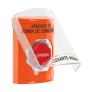 SS2529PS-ES STI Orange Indoor Only Flush or Surface Turn-to-Reset (Illuminated) Stopper Station with FUEL PUMP SHUT DOWN Label Spanish