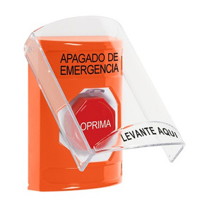 SS25A2PO-ES STI Orange Indoor Only Flush or Surface w/ Horn Key-to-Reset (Illuminated) Stopper Station with EMERGENCY POWER OFF Label Spanish